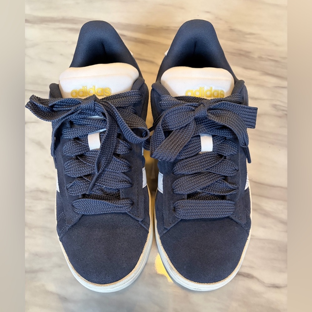 Adidas Navy and White Sneakers with Gold Accents